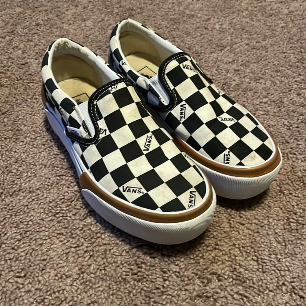 Vans women’s Checkered Slip-On Shoes - Black and White